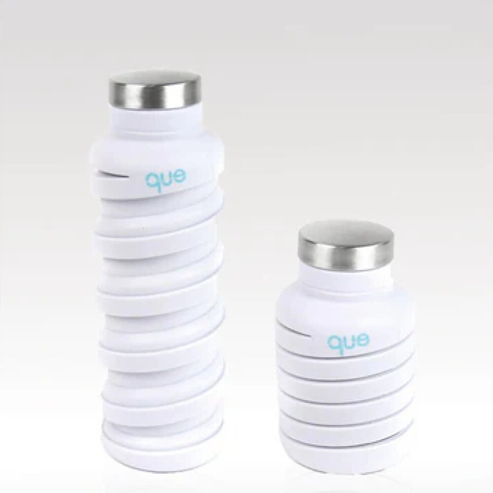 Que Collapsible Travel Water Bottle 20 Oz. White/Light Gray
